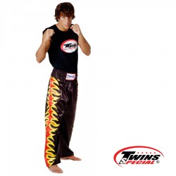 Pantaloni Twins Matase Negru cu Flacari