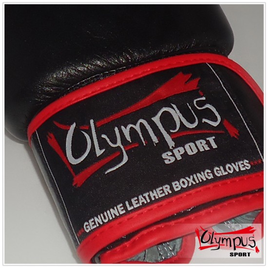 Manusi de box Olympus din piele THAI Style negru-rosu