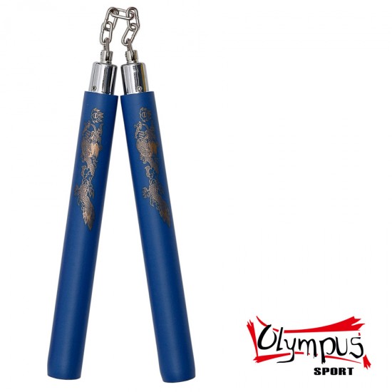 Nunchaku Lant Spuma Dragon auriu Albastru